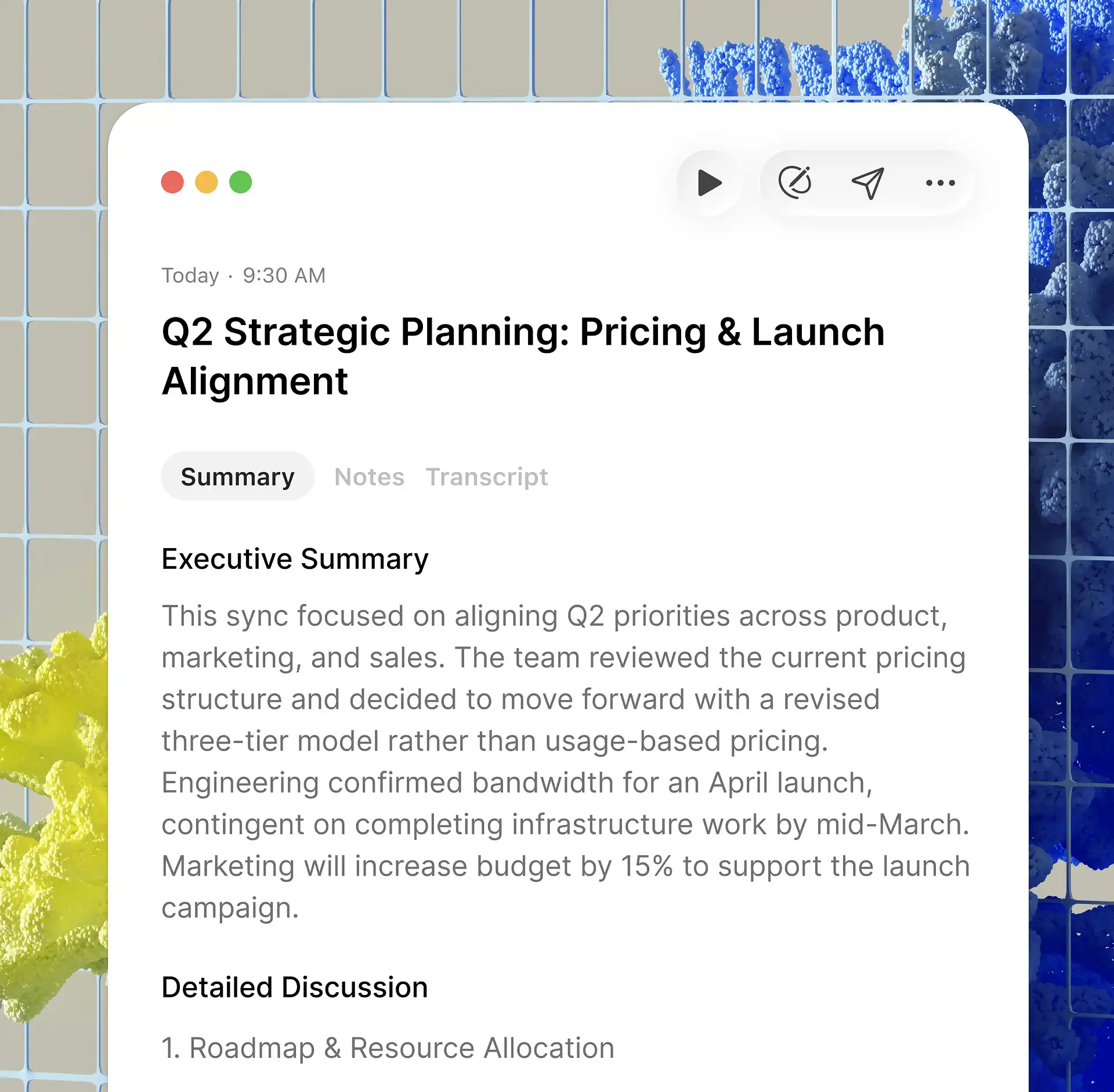 Meeting summary waiting screen